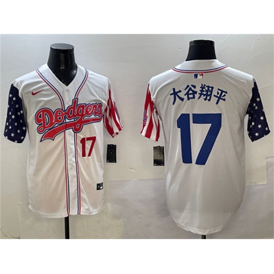 Men's Los Angeles Dodgers #17 大谷翔平 White Limited Stitched Baseball Jersey