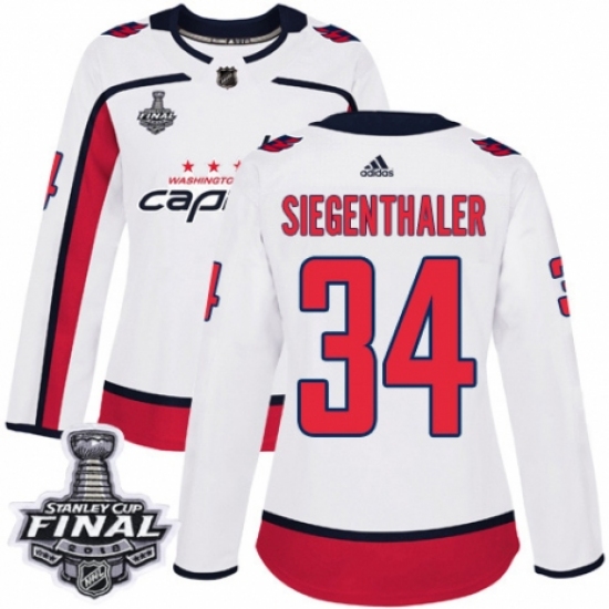 Women's Adidas Washington Capitals #34 Jonas Siegenthaler Authentic White Away 2018 Stanley Cup Final NHL Jersey - Ujersey