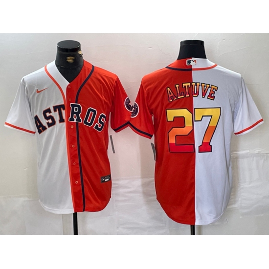 Men's Houston Astros #27 Jose Altuve White Orange Split Stitched Baseball Jersey - Ujersey