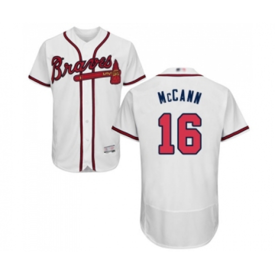 Men's Atlanta Braves #16 Brian McCann White Home Flex Base Authentic Collection Baseball Jersey - Ujersey