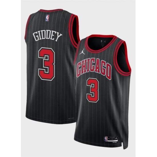Men's Chicago Bulls #3 Josh Giddey Black Statement Edition Stitched Basketball Jersey - Ujersey