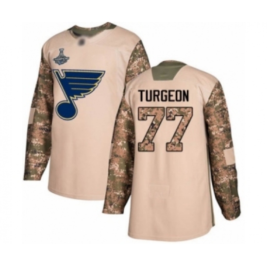 Youth St. Louis Blues #77 Pierre Turgeon Authentic Camo Veterans Day Practice 2019 Stanley Cup Champions Hockey Jersey - Ujersey