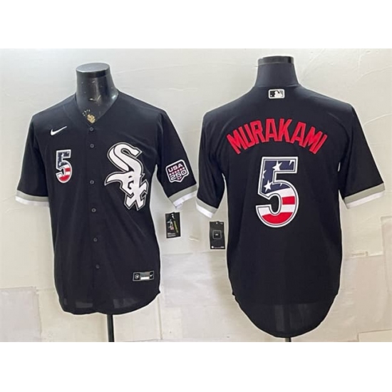Men's Chicago White Sox #5 Munetaka Murakami Black 2026 USA 250 Fourth of July Stitched Baseball Jersey - Ujersey