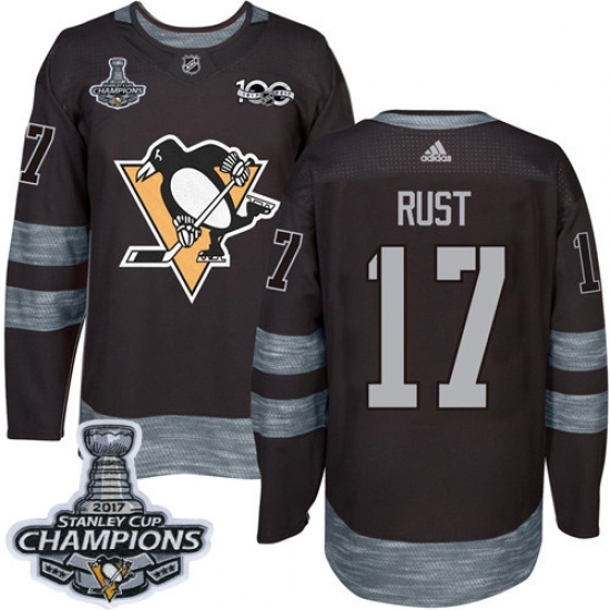 Men's Adidas Pittsburgh Penguins #17 Bryan Rust Authentic Black 1917-2017 100th Anniversary 2017 Stanley Cup Champions NHL Jersey - Ujersey