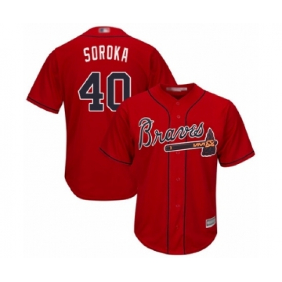 Men's Atlanta Braves #40 Mike Soroka Replica Red Alternate Cool Base Baseball Jersey - Ujersey