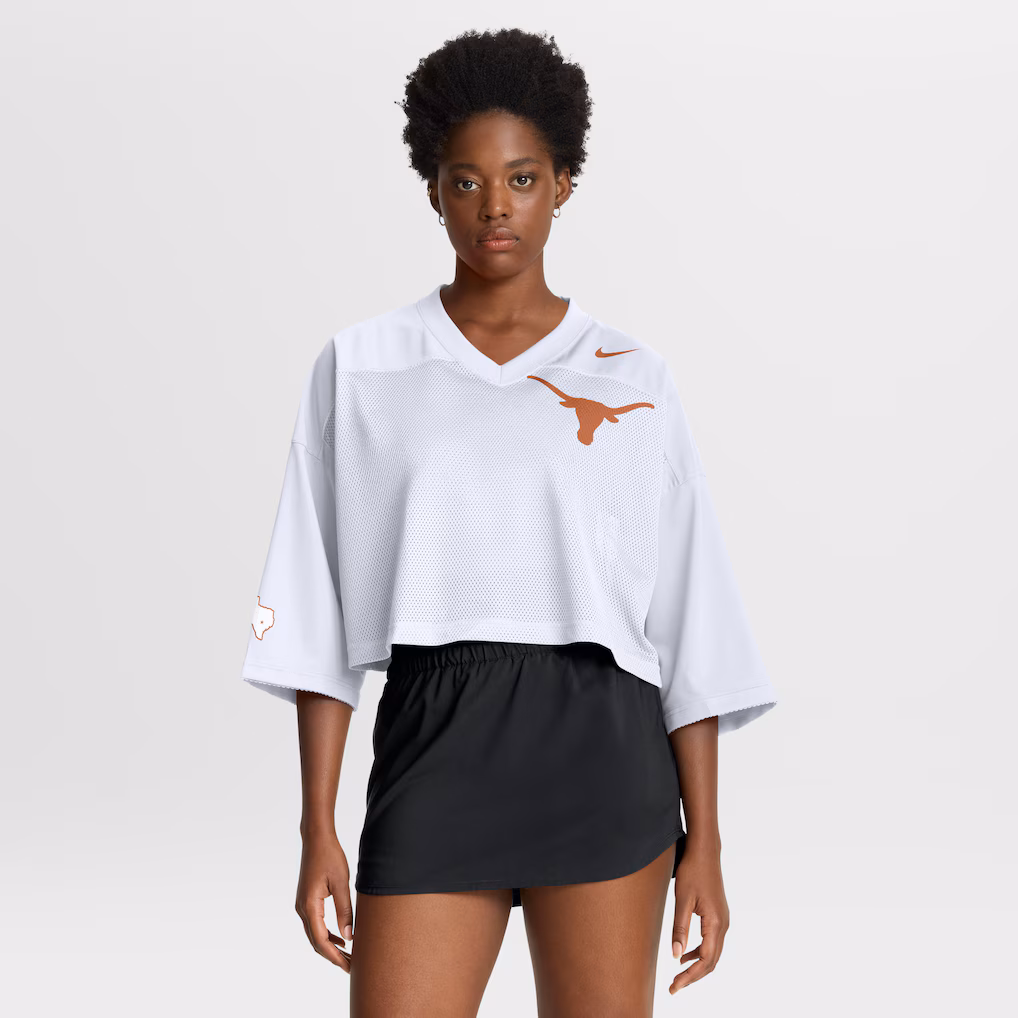 Women's Nike White Texas Longhorns Cropped Mesh Dri-FIT Fashion Jersey - Ujersey NHL