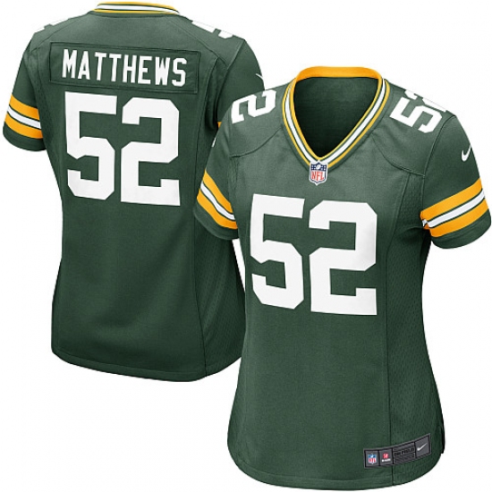 Women's Nike Green Bay Packers #52 Clay Matthews Game Green Team Color NFL Jersey - Ujersey