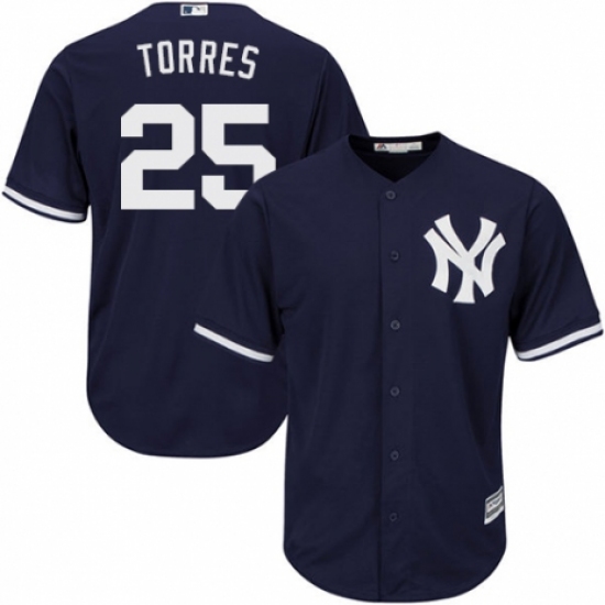 Youth Majestic New York Yankees #25 Gleyber Torres Authentic Navy Blue Alternate MLB Jersey - Ujersey