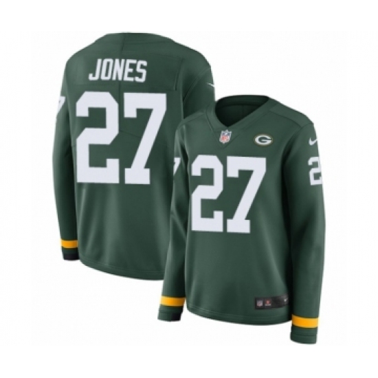 Women's Nike Green Bay Packers #27 Josh Jones Limited Green Therma Long Sleeve NFL Jersey - Ujersey