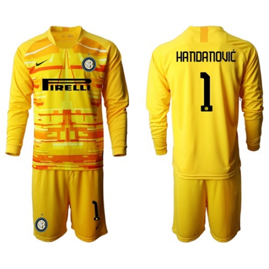 Inter Milan #1 Handanovic Yellow Goalkeeper Long Sleeves Soccer Club Jersey