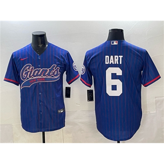 Men's New York Giants #6 Jaxson Dart Royal Pinstripe With Cool Base Stitched Baseball Jersey - Ujersey