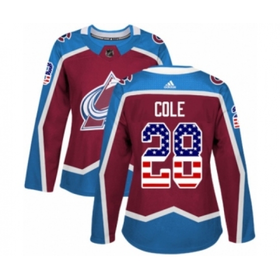 Women's Adidas Colorado Avalanche #28 Ian Cole Authentic Burgundy Red USA Flag Fashion NHL Jersey - Ujersey