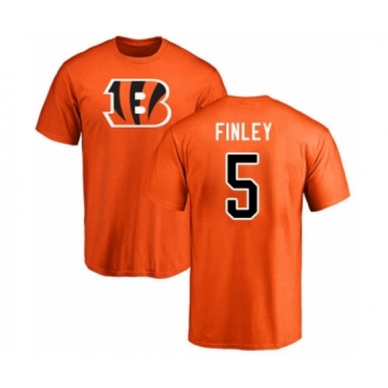 Football Cincinnati Bengals #5 Ryan Finley Orange Name & Number Logo T-Shirt - Ujersey