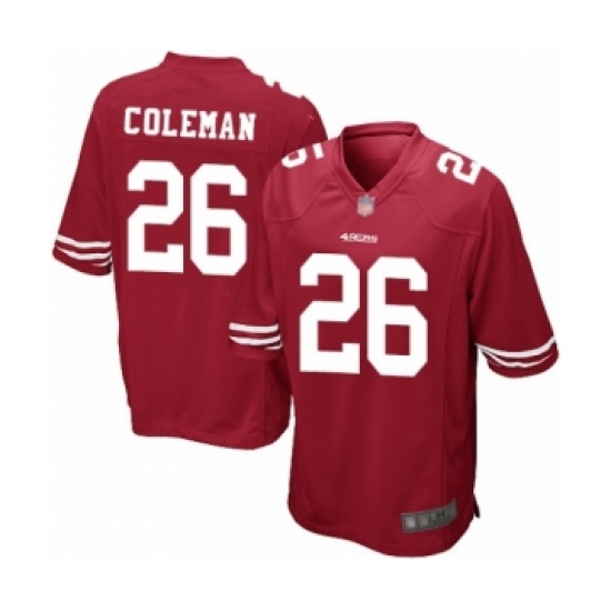 Men's San Francisco 49ers #26 Tevin Coleman Game Red Team Color Football Jersey - Ujersey