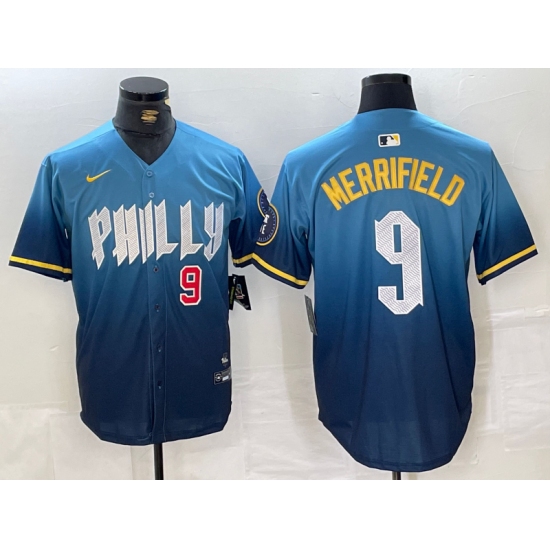 Men's Philadelphia Phillies #9 Whit Merrifield Blue 2024 City Connect Limited Stitched Jerseys - Ujersey