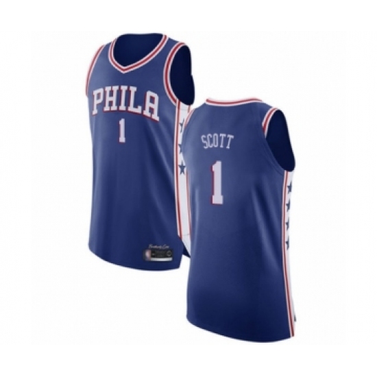 Men's Philadelphia 76ers #1 Mike Scott Authentic Blue Basketball Jersey - Icon Edition - Ujersey