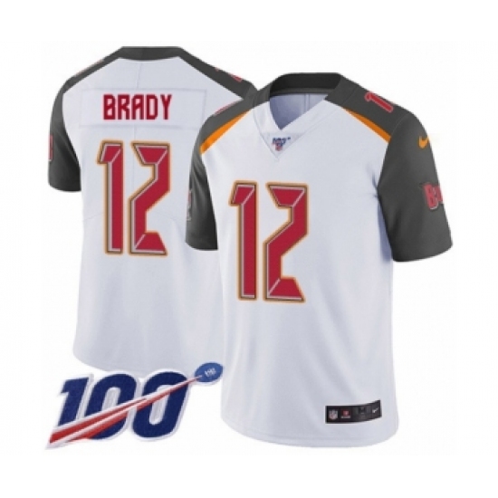 Men's Tampa Bay Buccaneers #12 Tom Brady White Vapor Untouchable Limited Player 100th Season Football Jersey - Ujersey