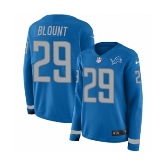 Women's Nike Detroit Lions #29 LeGarrette Blount Limited Blue Therma Long Sleeve NFL Jersey - Ujersey