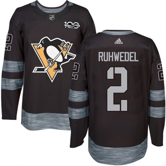 Men's Adidas Pittsburgh Penguins #2 Chad Ruhwedel Authentic Black 1917-2017 100th Anniversary NHL Jersey