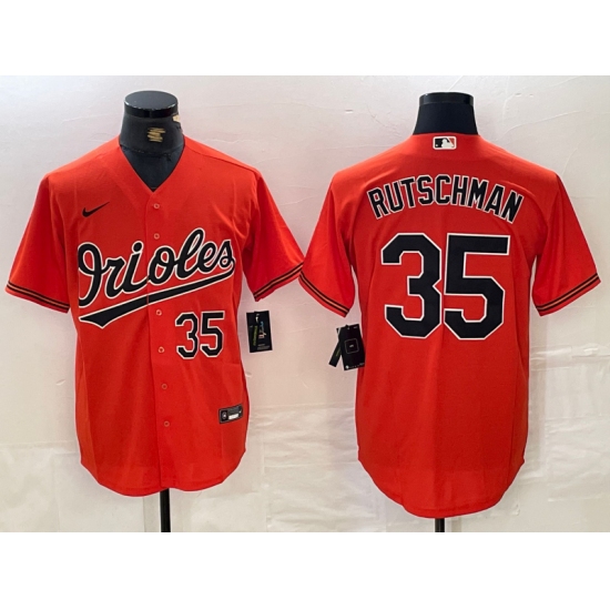 Men's Baltimore Orioles #35 Adley Rutschman Number Orange Stitched Cool Base Nike Jersey - Ujersey