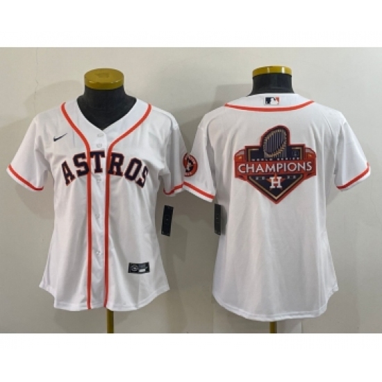 Women's Houston Astros White Champions Big Logo With Patch Stitched MLB Cool Base Nike Jersey - Ujersey