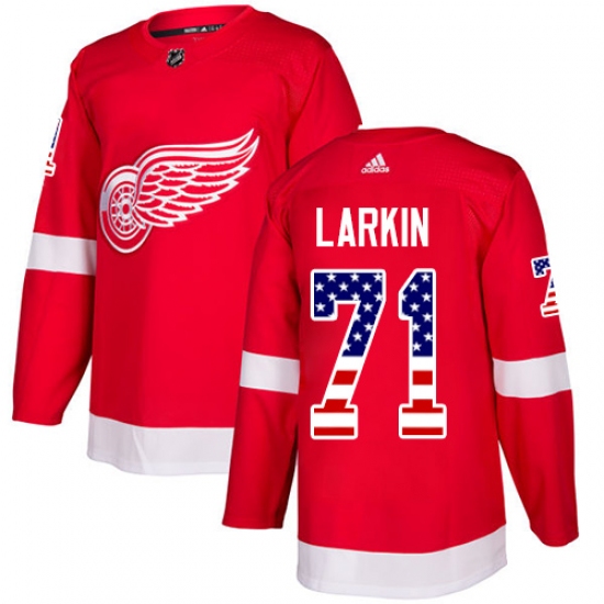 Men's Adidas Detroit Red Wings #71 Dylan Larkin Authentic Red USA Flag Fashion NHL Jersey - Ujersey