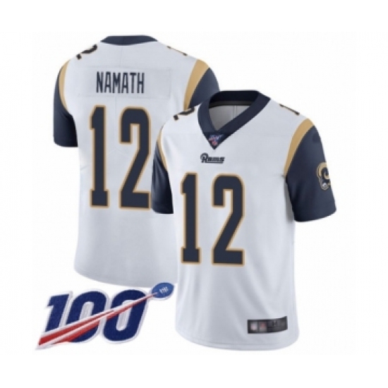 Men's Los Angeles Rams #12 Joe Namath White Vapor Untouchable Limited Player 100th Season Football Jersey - Ujersey