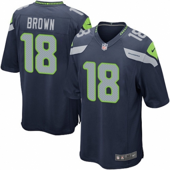 Men's Nike Seattle Seahawks #18 Jaron Brown Game Navy Blue Team Color NFL Jersey - Ujersey