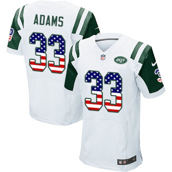 Men's Nike New York Jets #33 Jamal Adams Elite White Road USA Flag Fashion NFL Jersey - ujerseystore