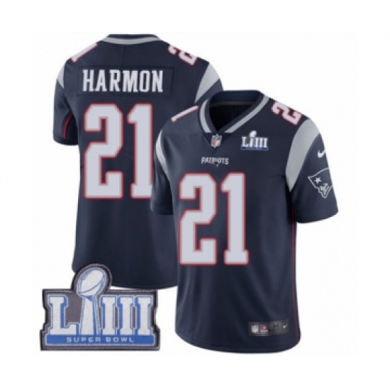 Men's Nike New England Patriots #21 Duron Harmon Navy Blue Team Color Vapor Untouchable Limited Player Super Bowl LIII Bound NFL Jersey - Ujersey