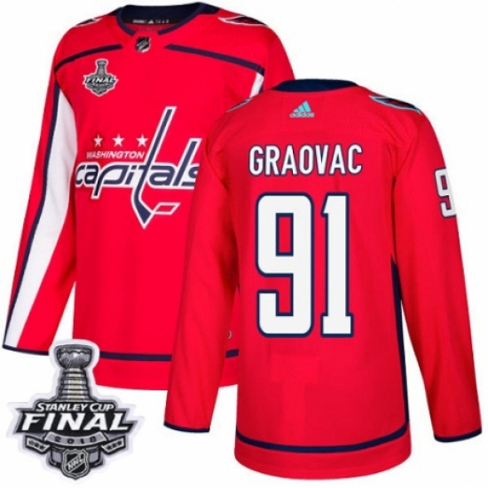 Youth Adidas Washington Capitals #91 Tyler Graovac Authentic Red Home 2018 Stanley Cup Final NHL Jersey - Ujersey