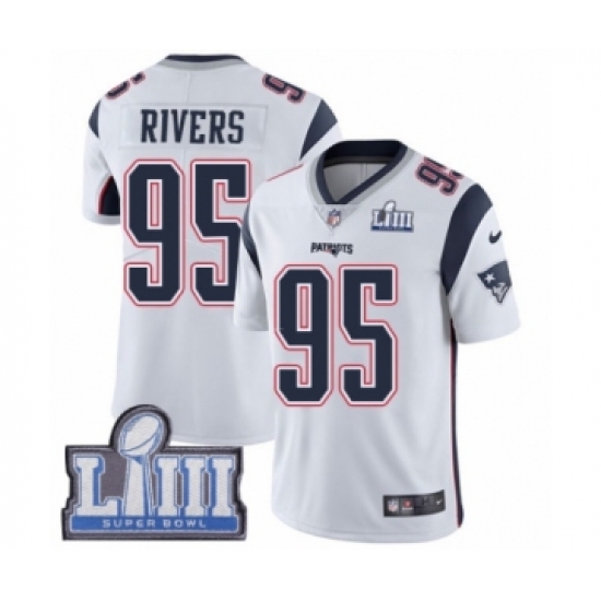Youth Nike New England Patriots #95 Derek Rivers White Vapor Untouchable Limited Player Super Bowl LIII Bound NFL Jersey - Ujersey