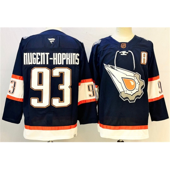Men's Edmonton Oilers #93 Ryan Nugent-Hopkins Navy With A Reverse Retro Stitched Jersey - Ujersey