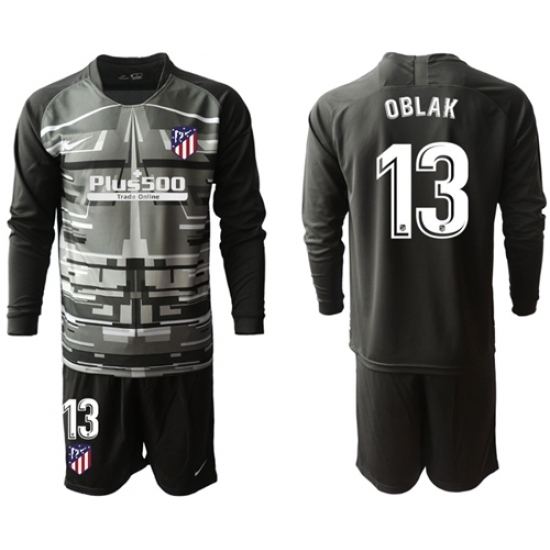 Atletico Madrid #13 Oblak Black Goalkeeper Long Sleeves Soccer Club Jersey