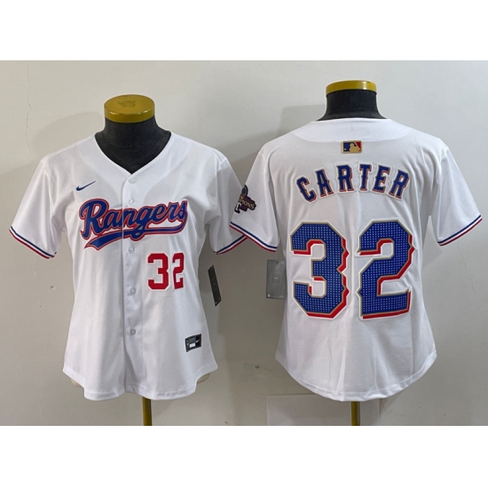 Women's Texas Rangers #32 Evan Carter Number White 2024 Gold Collection Limited Cool Base Jerseys - Ujersey
