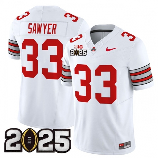 Men's Ohio State Buckeyes #33 Jack Sawyer White 2025 CFP Final F.U.S.E. Vapor Limited Stitched Football Jersey - Ujersey