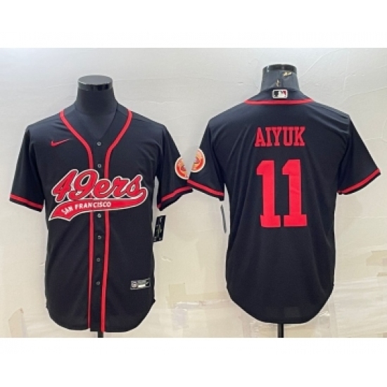Men's San Francisco 49ers #11 Brandon Aiyuk Black With Patch Cool Base Stitched Baseball Jersey - Ujersey