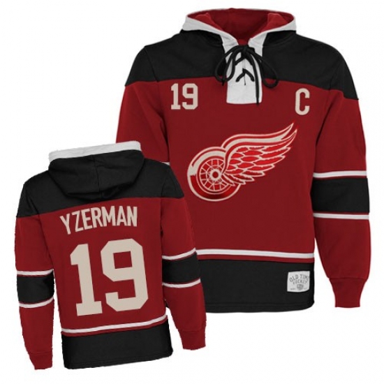 Youth Old Time Hockey Detroit Red Wings #19 Steve Yzerman Premier Red Sawyer Hooded Sweatshirt NHL Jersey - Ujersey