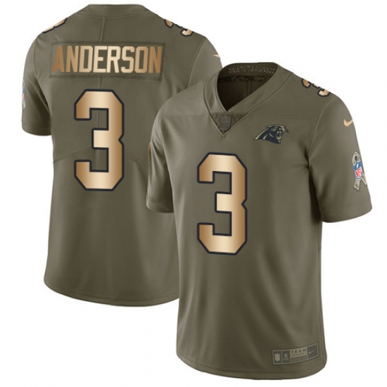 Men's Nike Carolina Panthers #3 Derek Anderson Limited Olive/Gold 2017 Salute to Service NFL Jersey - Ujersey