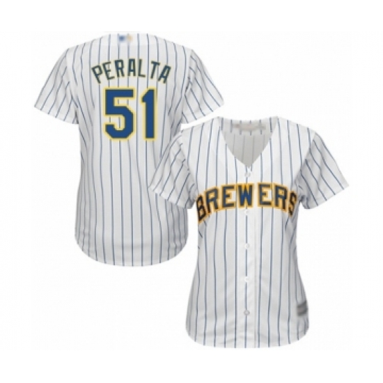 Women's Milwaukee Brewers #51 Freddy Peralta Authentic White Alternate Cool Base Baseball Player Jersey - Ujersey