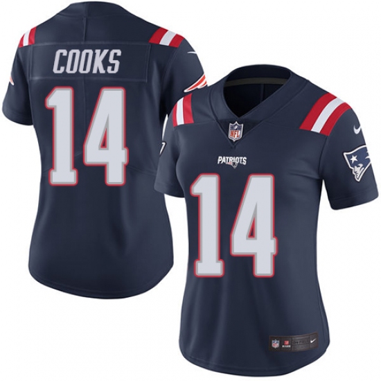 Women's Nike New England Patriots #14 Brandin Cooks Limited Navy Blue Rush Vapor Untouchable NFL Jersey - Ujersey