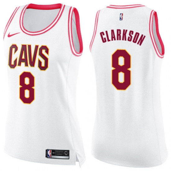 Women's Nike Cleveland Cavaliers #8 Jordan Clarkson Swingman White/Pink Fashion NBA Jersey - Ujersey