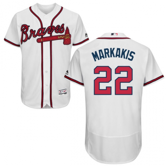 Men's Majestic Atlanta Braves #22 Nick Markakis White Home Flex Base Authentic Collection MLB Jersey - Ujersey
