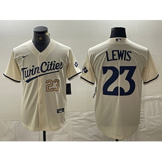 Men's Minnesota Twins #23 Royce Lewis Number Cream Cool Base Stitched Baseball Jerseys - Ujersey