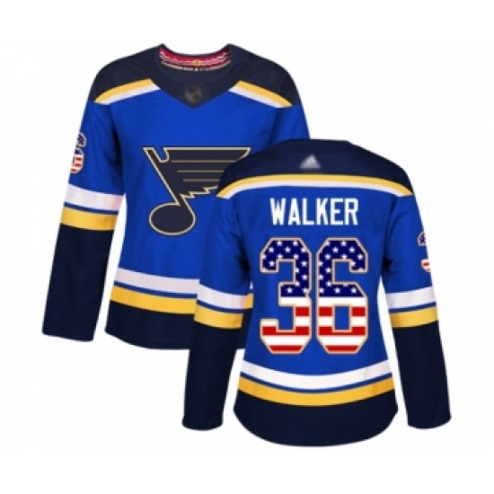 Women's St. Louis Blues #36 Nathan Walker Authentic Blue USA Flag Fashion Hockey Jersey - Ujersey