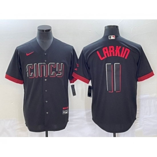 Men's Cincinnati Reds #11 Barry Larkin Black 2023 City Connect Cool Base Stitched Jersey1 - Ujersey