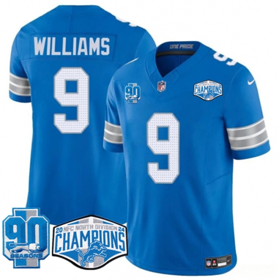 Men's Detroit Lions #9 Jameson Williams Blue 2024 NFC North Champions 90th Anniversary F.U.S.E. Vapor Limited Stitched Jersey - Ujersey