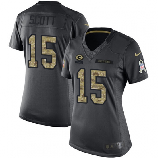 Women's Nike Green Bay Packers #15 JK Scott Limited Black 2016 Salute to Service NFL Jersey - Ujersey