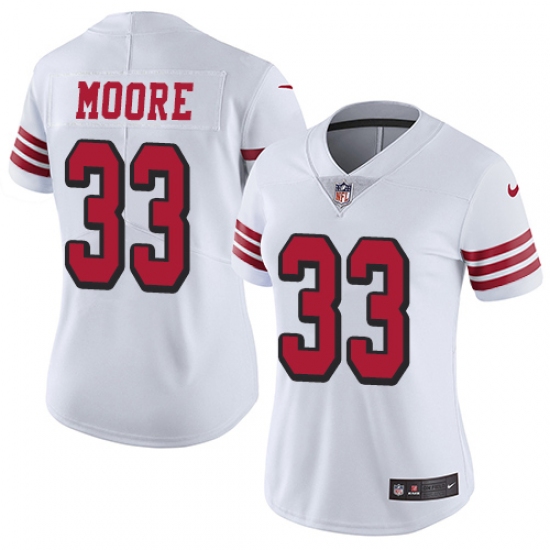 Women Nike San Francisco 49ers #33 Tarvarius Moore Limited White Rush Vapor Untouchable NFL Jersey - Ujersey