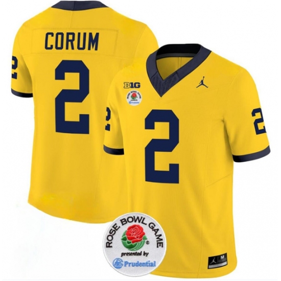 Men's Michigan Wolverines #2 Blake Corum 2023 F.U.S.E. Yellow Rose Bowl Stitched Jersey - Ujersey